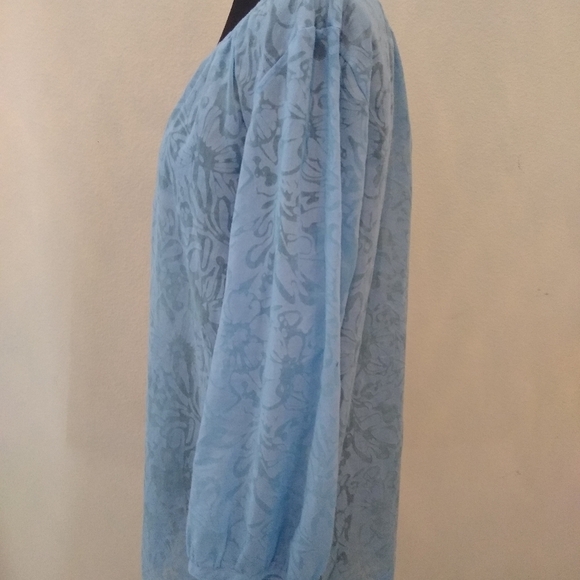 Women's Sheer Floral Burnout Blouse, Blue, Size XL - Picture 4 of 7